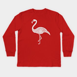 Flamingo Ink Art - cool and cute bird design on hot pink Kids Long Sleeve T-Shirt